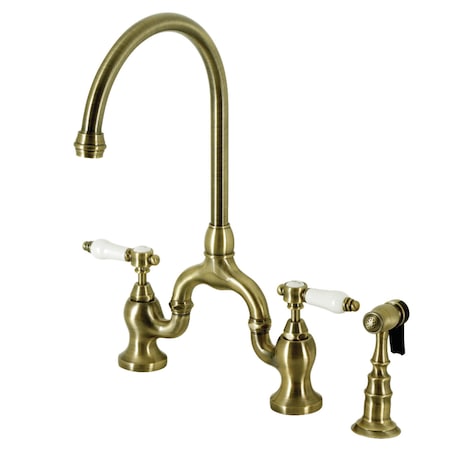 Kingston Brass Bridge Kitchen Faucet with Brass Sprayer, Antique Brass KS7793BPLBS